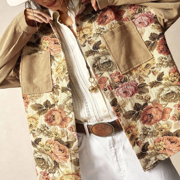 Multicolor Casual Women's Corduroy Boho Jacket - Picture 1 of 8